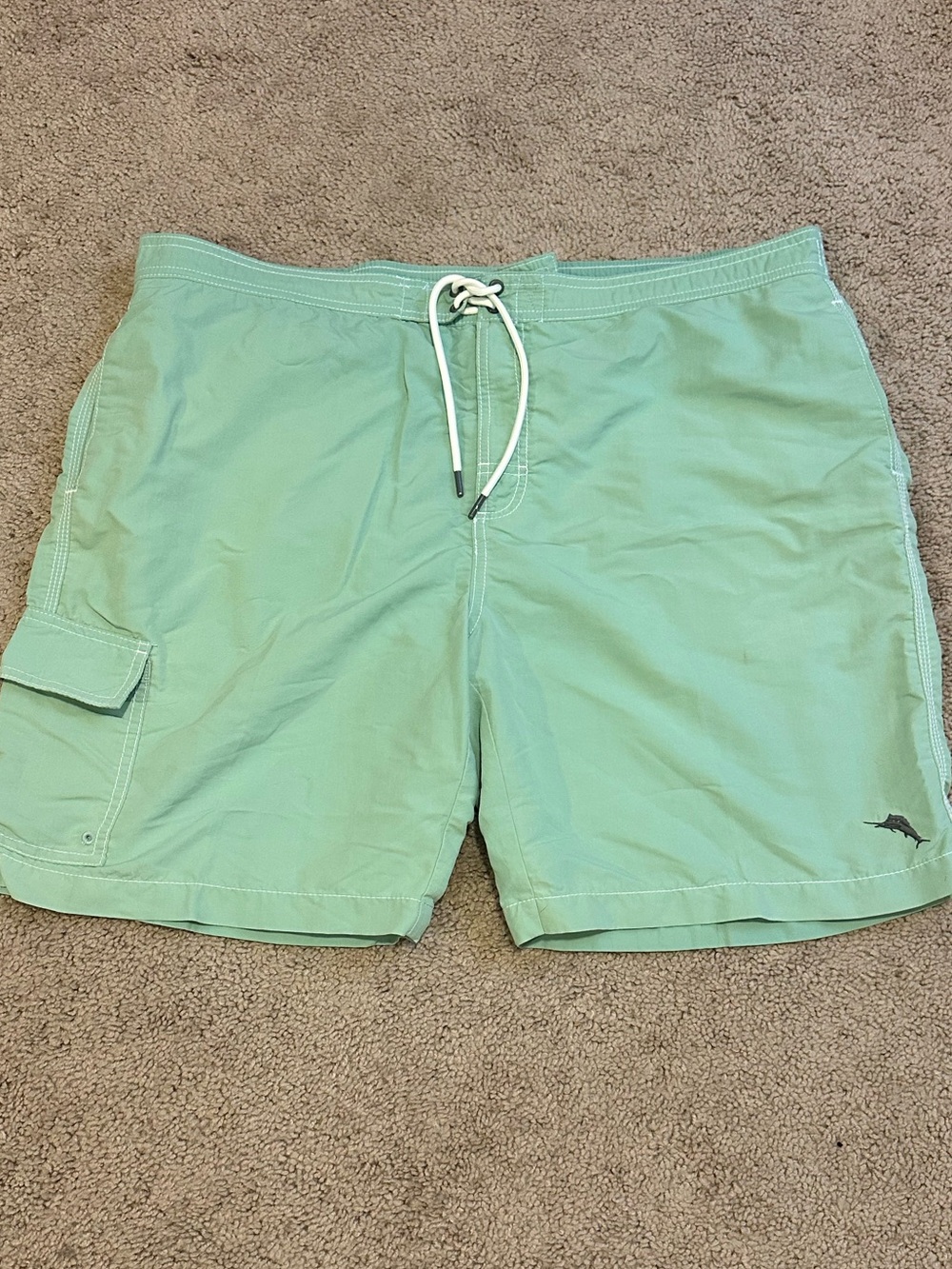 Tommy Bahama Mint Green Swim Board Shorts with Drawstring